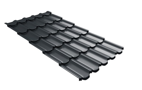 Металлочерепица квинта плюс с 3D резом 0,5 Satin RAL 7016 антрацитово-серый купить в Череповеце