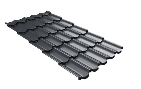 Металлочерепица квинта плюс с 3D резом 0,5 Satin RAL 7024 мокрый асфальт купить в Череповеце